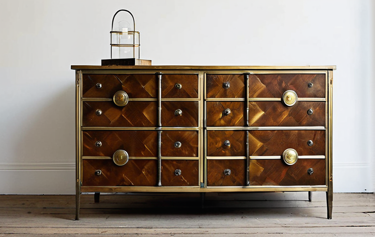가구디자인과 금속공예 융합 사례 - **

"A beautifully crafted coffee table featuring a solid walnut top and raw steel legs, displayed i...