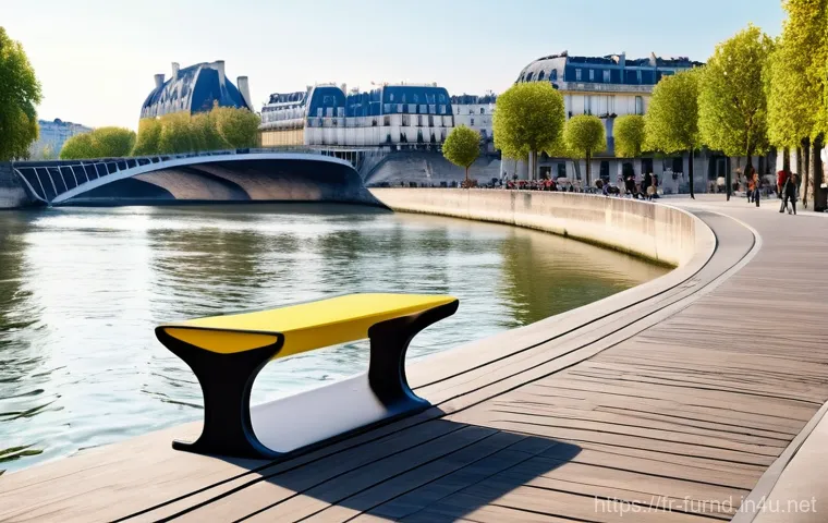 가구디자인 공공 디자인 사례 - **Prompt 1: Smart Connected Bench in Paris**
    "A contemporary, sleek smart bench situated along t...