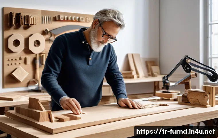 가구디자인 필수 디지털 스킬 - A modern woodworking studio in Paris with natural light streaming through large windows, featuring a...