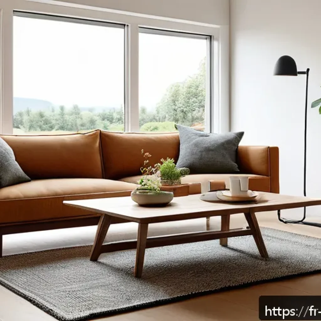 가구디자인 개인 브랜드 구축법 - A minimalist Scandinavian-style living room interior featuring eco-friendly furniture crafted from r...