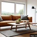 가구디자인 개인 브랜드 구축법 - A minimalist Scandinavian-style living room interior featuring eco-friendly furniture crafted from r...