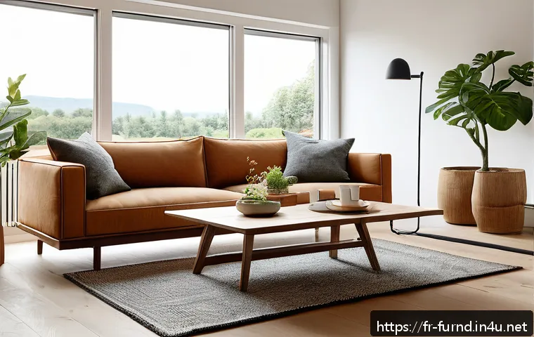 가구디자인 개인 브랜드 구축법 - A minimalist Scandinavian-style living room interior featuring eco-friendly furniture crafted from r...