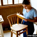 가구디자인 자격증 취득 방법 - Photorealistic French furniture design student in a bright vocational workshop, carefully measuring ...