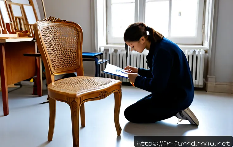 Home 17 가구디자인 국제 자격증 정보 - Photorealistic French furniture design student in a bright Parisian atelier, carefully examining a h...